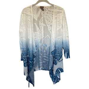 Chico's Elegant Blue and White Sheer Wrap Cardigan Top